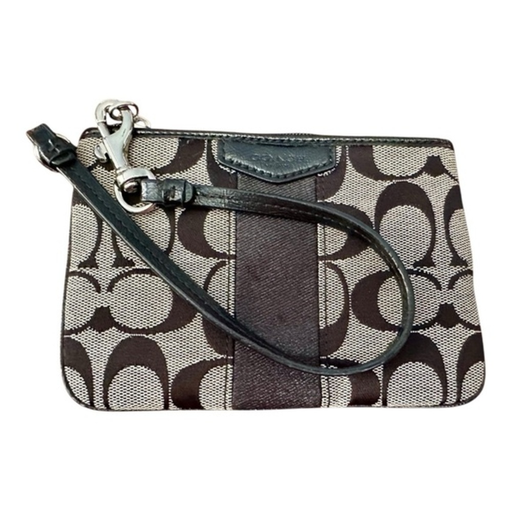 Coach Small Black Logo Zip Signature Canvas Wristlet w/ Interior Card Slots